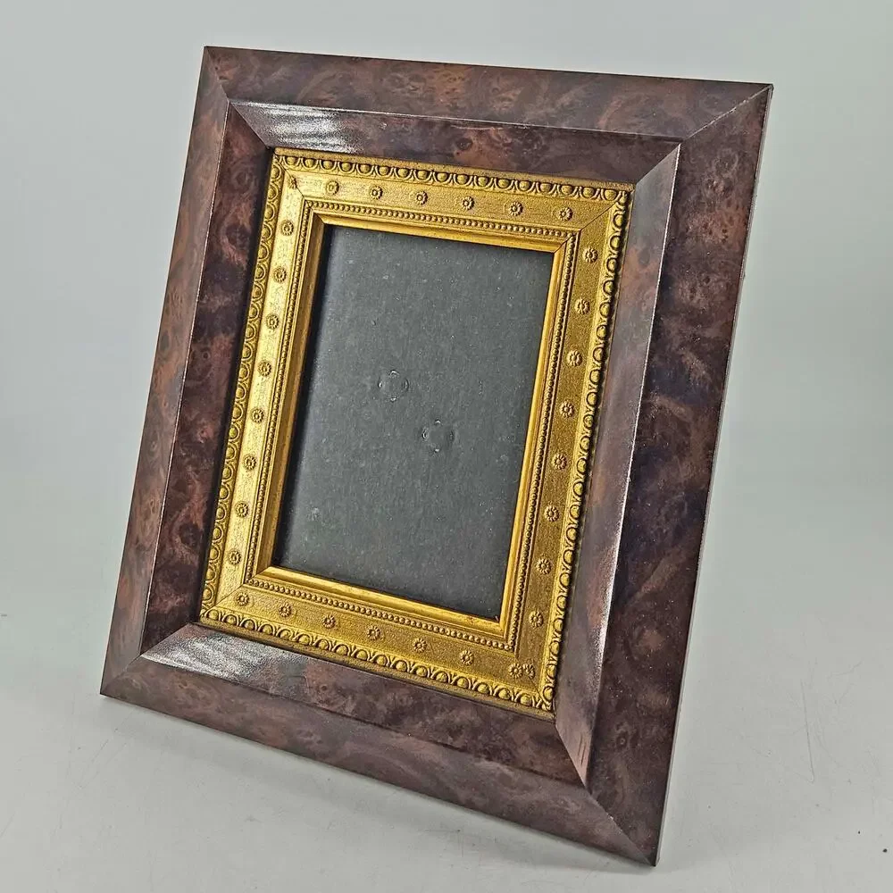 Burnes of Boston Brown n gold embossed brass Photo Picture Frame 5X7
